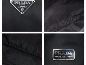 PRADA プラダ MV515 ホーボー ハンドバッグ ミニバッグ 三角ロゴ金具 プレート ナイロン ブラック レディース 美品 中古 41677