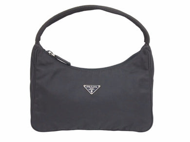 PRADA プラダ MV515 ホーボー ハンドバッグ ミニバッグ 三角ロゴ金具 プレート ナイロン ブラック レディース 美品 中古 41677