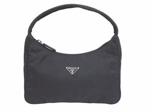 PRADA プラダ MV515 ホーボー ハンドバッグ ミニバッグ 三角ロゴ金具 プレート ナイロン ブラック レディース 美品 中古 41677