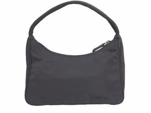 PRADA プラダ MV515 ホーボー ハンドバッグ ミニバッグ 三角ロゴ金具 プレート ナイロン ブラック レディース 美品 中古 41677