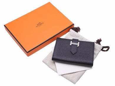 新品同様 HERMES エルメス ベアンコンパクト カードケース ミニ ブラック シルバー金具 □R刻印 エプソン 中古 41678