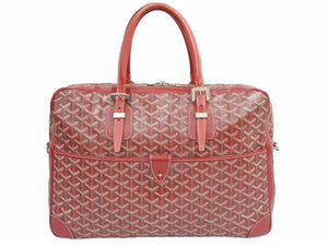 Goyard ゴヤール アンバサード PM ブリーフケース ビジネスバッグ レザー キャンバス シルバー金具 レッド 良品 中古 41702