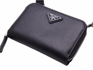 定価10万円 PRADA プラダ サフィアーノトライアングルカードケース 2MR021_QHH_F0002 ブラック シルバー金具 美品 中古 41738