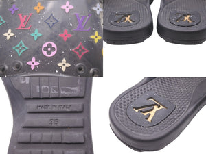 LOUIS VUITTON ルイ・ヴィトン ビーチサンダル ラバー モノグラム マルチカラー ブラック ゴールド金具 美品 中古 17386