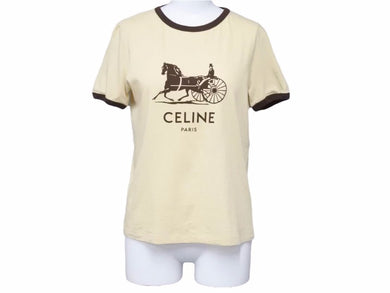 CELINE セリーヌ サルキー クルーネック バターブラウン 半袖Ｔシャツ 2X575 114L 11MR サイズXS 美品 中古 41763