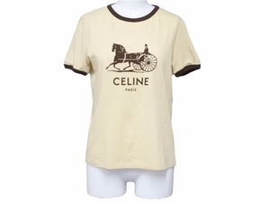CELINE セリーヌ サルキー クルーネック バターブラウン 半袖Ｔシャツ 2X575 114L 11MR サイズXS 美品 中古 41763