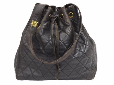 CHANEL シャネル ワンショルダーバッグ 巾着型 ラムレザー ココマーク マトラッセ ブラウン ゴールド金具 ロゴ 3番台 中古 41783