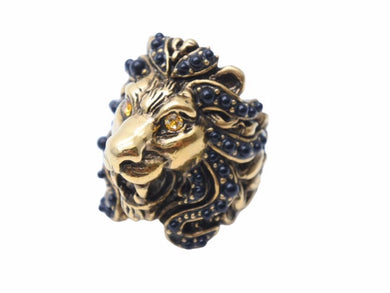 GUCCI グッチ リング ライオンストーン リング ライオン アクセサリー ラインストーン ジュエリー ゴールドモニター 美品 中古 41785 