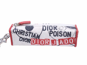 Christian Dior クリスチャンディオール JDORE ミニポーチ ショルダーストラップ レッド ホワイト コットン レザー 良品 中古 41795
