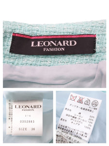 LEONARD FASHION レオナール ツイードタイトスカート コットン ポリエステル レーヨン テンセル グリーン サイズ36 美品 中古 41879