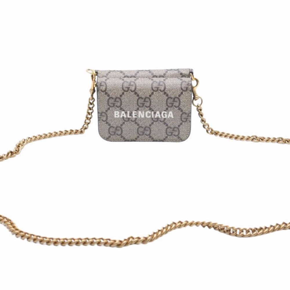 新品同様 GUCCI×BALENCIAGA グッチバレンシアガ チェーンショルダー 三つ折り財布 681705 ゴールド金具 中古 41891