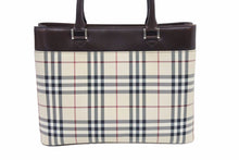 Load image into Gallery viewer, Burberry バーバリー ハンドバッグ ノバチェック柄 キャンバス レザー ベージュ ダークブラウン 美品 中古 41917