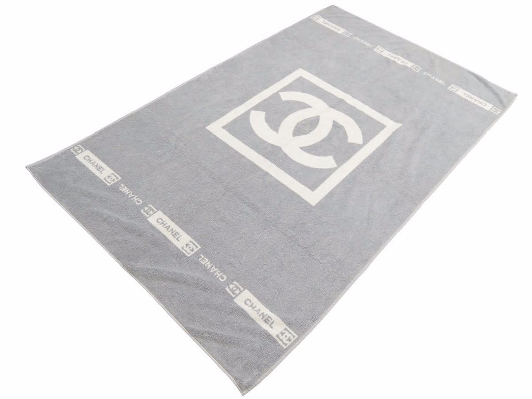 CHANEL シャネル スポーツライン ビーチマット ビーチタオル ココマーク ホワイト グレー 良品 中古 42004