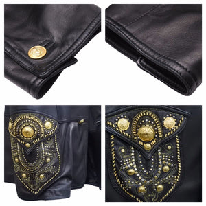 激レア VERSACE ヴェルサーチ レザーテーラードジャケット メデューサボタン アウター ブラック ヴィンテージ 美品 42023