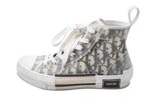 DIOR ディオール オブリーク総柄ハイカットスニーカー イタリア製 ホワイト カーキ シルバー金具 サイズ23.5 良品 中古 42030