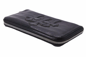 CHROME HEARTS クロムハーツ セメタリークロス ラウンドジップ レザーウォレット クロスパッチ 財布 良品 中古 42036