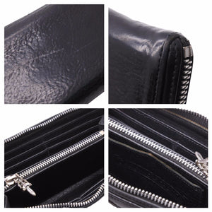 CHROME HEARTS クロムハーツ セメタリークロス ラウンドジップ レザーウォレット クロスパッチ 財布 良品 中古 42036