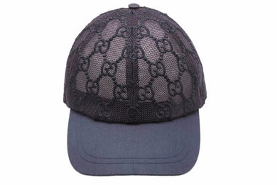 GUCCI グッチ エンブロイダリーベースボールハット ブラック GGネット コットンドリル ポリアミド 美品 中古 42037