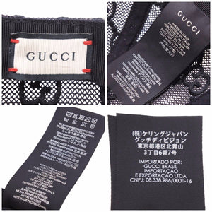 GUCCI グッチ エンブロイダリーベースボールハット ブラック GGネット コットンドリル ポリアミド 美品 中古 42037