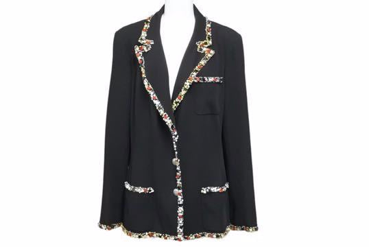 CHANEL シャネル 05C ビーンズ トリム ジャケット P24879V08903 ブラック ウール アウター 美品 中古 42099