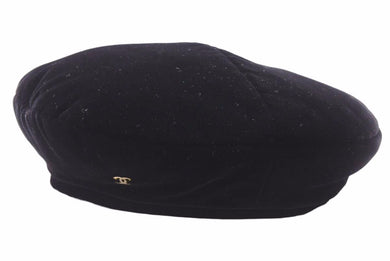極美品 CHANEL シャネル ココマーク ベルベット ハンチング ベレー帽 ビスコース シルク ブラック ゴールド 美品 中古 42108