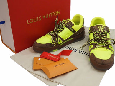極美品 LOUIS VUITTON ルイ・ヴィトン 21FW LVトレイナー ライン スニーカー イエロー ブラウン 靴 ロゴ 1A8Z6E サイズ9 中古 42135