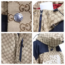 画像をギャラリービューアに読み込む, 希少 GUCCI グッチ THE NORTH FACE ノースフェイス ダウンジャケット サイズ S 670769 GG柄 ベージュ 赤 レッド 極美品 中古 42139