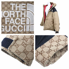 画像をギャラリービューアに読み込む, 希少 GUCCI グッチ THE NORTH FACE ノースフェイス ダウンジャケット サイズ S 670769 GG柄 ベージュ 赤 レッド 極美品 中古 42139