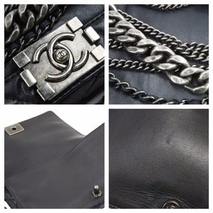 CHANEL シャネル ショルダーバッグ ボーイシャネル カーフスキン フルフラップ 18番台 ブラック 美品 中古 42151