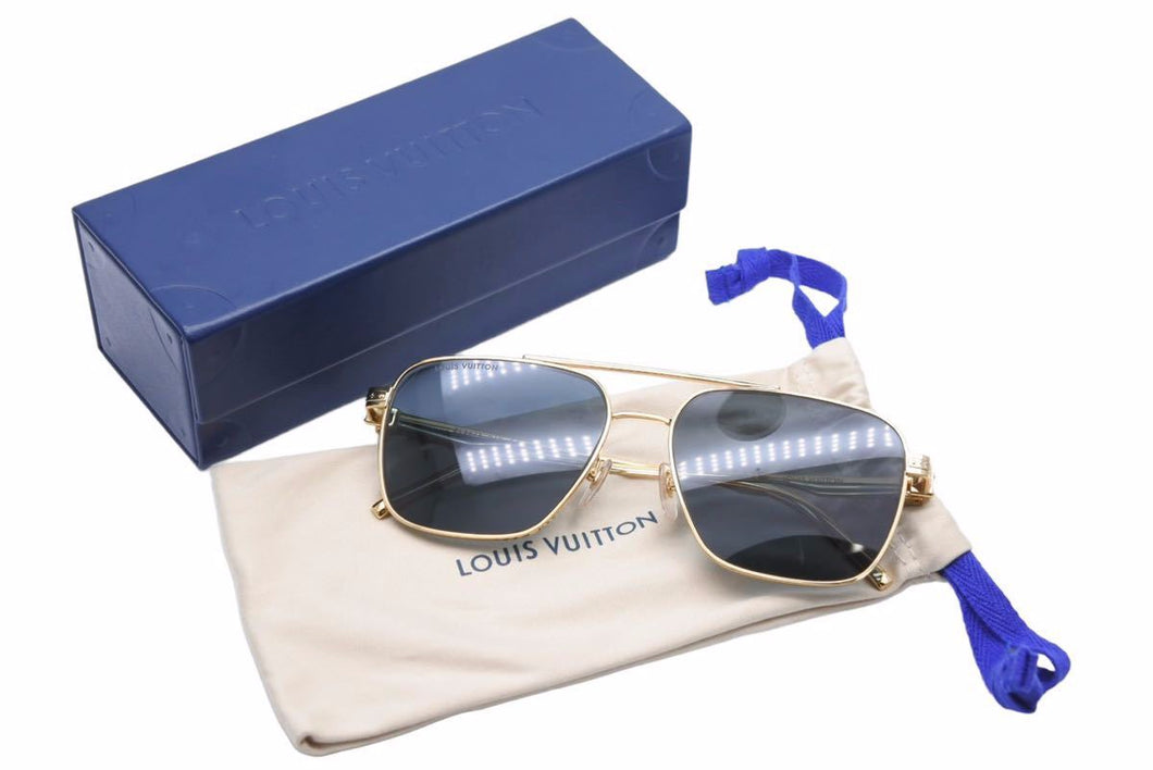 Louis Vuitton ルイヴィトン サングラス LVアッシュ Z1261E 948 プラスチック メタル ゴールド ブラック 美品 中古 42202