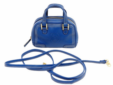 LOEWE ロエベ アマソナ 2WAY マイクロミニ ハンドバッグ ショルダーバッグ ポーチ ブルー レザー 美品 中古 42213