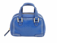 画像をギャラリービューアに読み込む, LOEWE ロエベ アマソナ 2WAY マイクロミニ ハンドバッグ ショルダーバッグ ポーチ ブルー レザー 美品 中古 42213