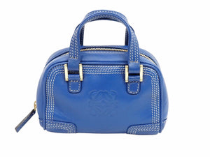 LOEWE ロエベ アマソナ 2WAY マイクロミニ ハンドバッグ ショルダーバッグ ポーチ ブルー レザー 美品 中古 42213