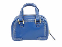 画像をギャラリービューアに読み込む, LOEWE ロエベ アマソナ 2WAY マイクロミニ ハンドバッグ ショルダーバッグ ポーチ ブルー レザー 美品 中古 42213
