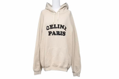 CELINE セリーヌ スウェット プルオーバー パーカー 20SS ロゴ フロッキープリント ラグラン コットン カシミヤ混 美品 中古 42233