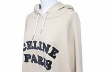 Load image into Gallery viewer, CELINE セリーヌ スウェット プルオーバー パーカー 20SS ロゴ フロッキープリント ラグラン コットン カシミヤ混 美品 中古 42233