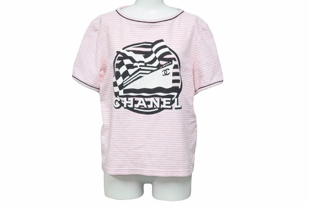 CHANEL シャネル 2019クルーズ La Pausa ココマーク ボーダー 半袖Tシャツ カットソー トップス 美品 中古 42249