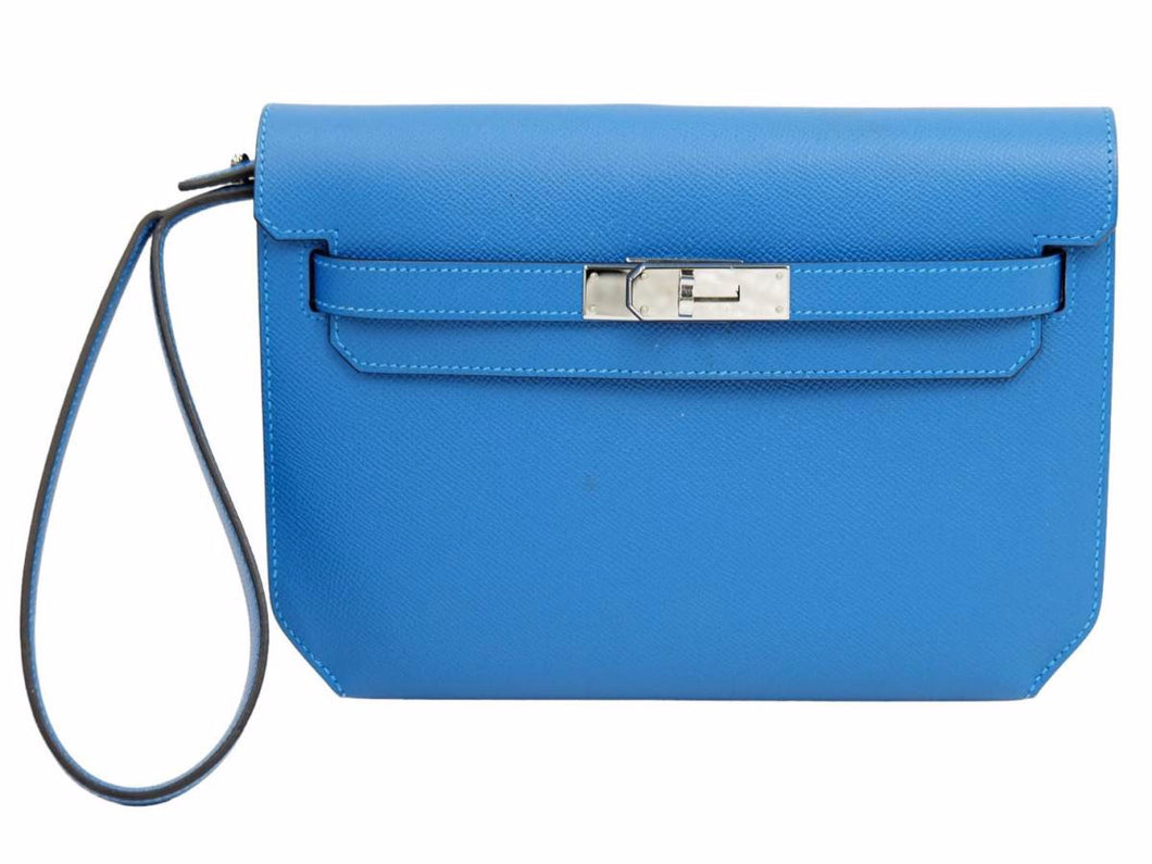 美品 エルメス クラッチバッグ ケリーデペッシュ25 アズール Y刻印 クラッチ シルバー金具 エプソン 中古 42266