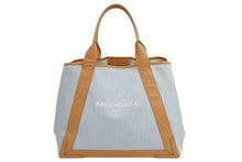 Load image into Gallery viewer, BALENCIAGA バレンシアガ トートバッグ デニムハンドバッグ ライトブルー ブラウンレザー 旧ロゴ 美品 中古 42306