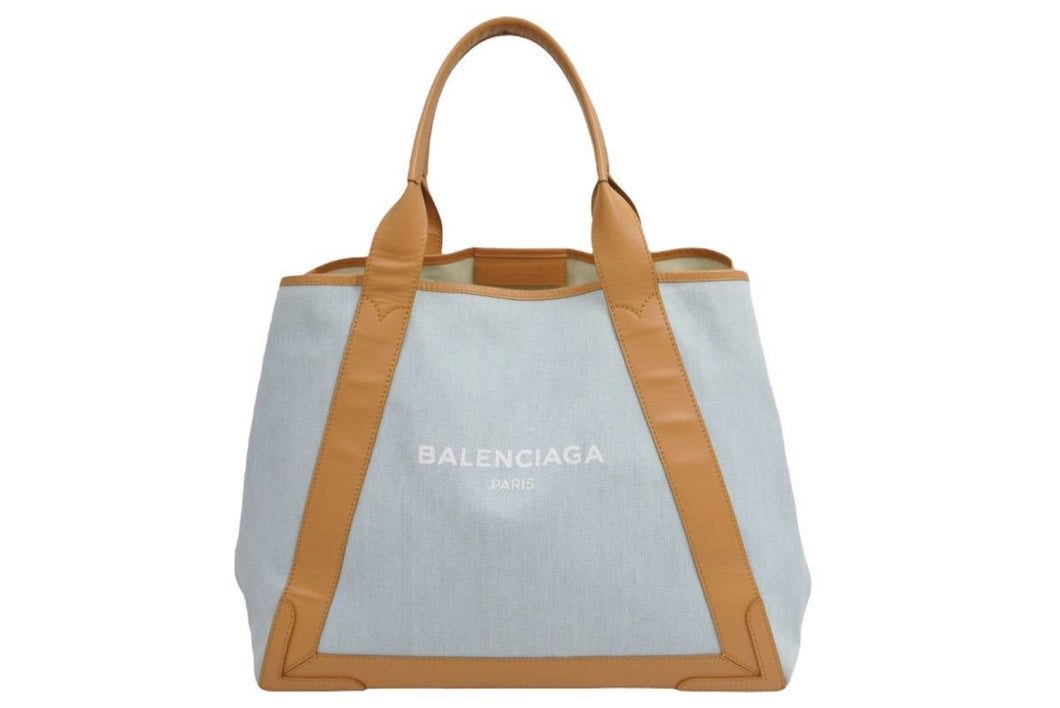 BALENCIAGA バレンシアガ トートバッグ デニムハンドバッグ ライトブルー ブラウンレザー 旧ロゴ 美品 中古 42306