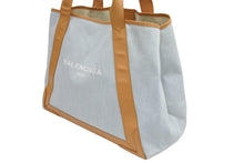 Load image into Gallery viewer, BALENCIAGA バレンシアガ トートバッグ デニムハンドバッグ ライトブルー ブラウンレザー 旧ロゴ 美品 中古 42306