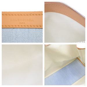 BALENCIAGA バレンシアガ トートバッグ デニムハンドバッグ ライトブルー ブラウンレザー 旧ロゴ 美品 中古 42306