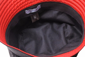 PRADA プラダ バケット ハット ナイロン 帽子 無地 ブラック レッド 黒 赤 S 三角ロゴ 三角プレート 中古 42308