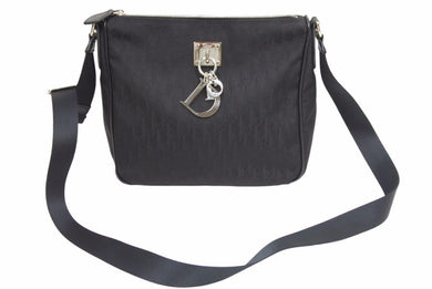 Christian Dior クリスチャンディオール ショルダーバッグ トロッター柄 14-BO-0028 キャンバス ブラック シルバー 美品 中古 42363