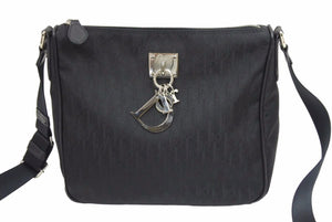 Christian Dior クリスチャンディオール ショルダーバッグ トロッター柄 14-BO-0028 キャンバス ブラック シルバー 美品 中古 42363