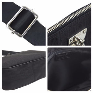 Christian Dior クリスチャンディオール ショルダーバッグ トロッター柄 14-BO-0028 キャンバス ブラック シルバー 美品 中古 42363