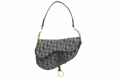 Christian Dior クリスチャンディオール ミニ サドルバッグ トロッター キャンバス レザー RU 0060 ネイビー 美品 中古 42370