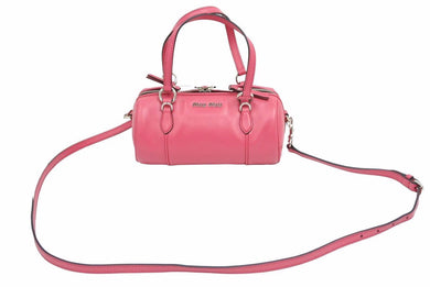 MIUMIU ミュウミュウ ミニロールバッグ 2way ハンドバッグ ミニボストン ショルダーバッグ 5BH152 レザー マゼンタ 美品 中古 42384