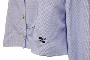 MIUMIU ミュウミュウ ギンガムチェックシャツ 長袖シャツ トップス 2022S コットン ホワイト ブルー サイズ38 美品 中古 42403