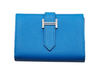 新品同様品 HERMES エルメス ベアン ミニ ブルー エプソン A刻印 シルバー金具 小銭入れ カードケース 中古 42430 正規品